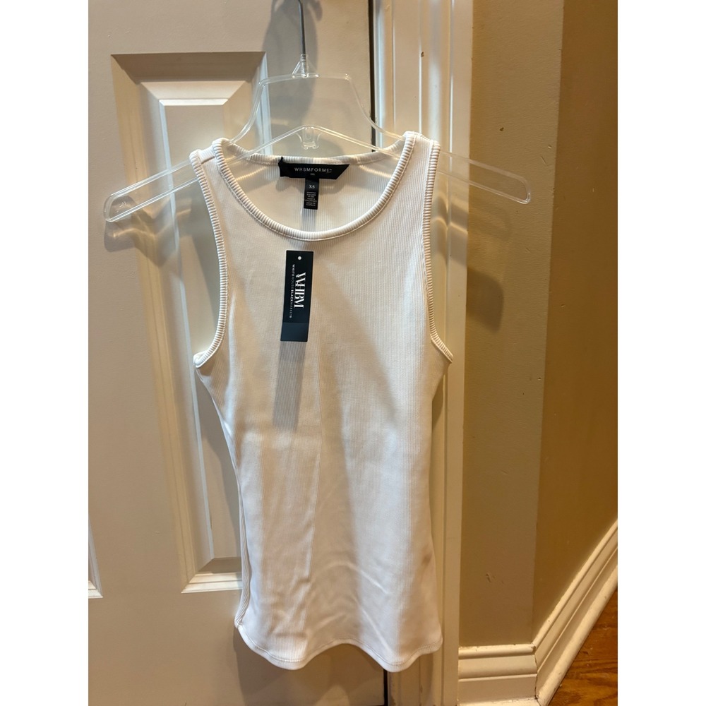White House Black Market WHBMFORME White Ribbed High Neck Shell Tank Top XS NEW